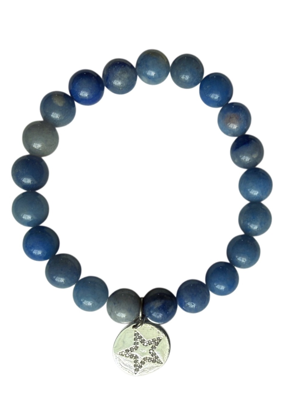 Authentic Bombshell Beads Blue Aventurine Gemstone Bracelet White Gold Pavé Star